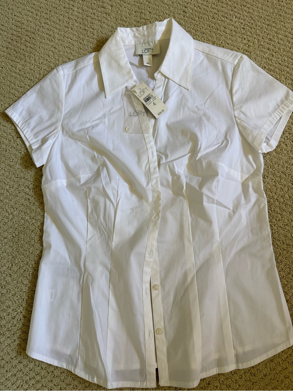 LOFT White Short Sleeve Button-Front Blouse